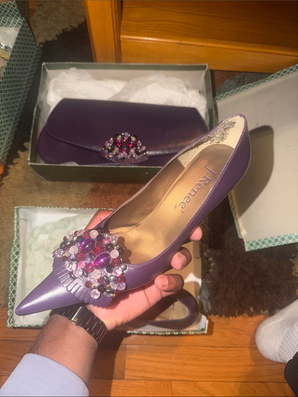 J.Renee Purple Jeweled Pointed-Toe Pump
